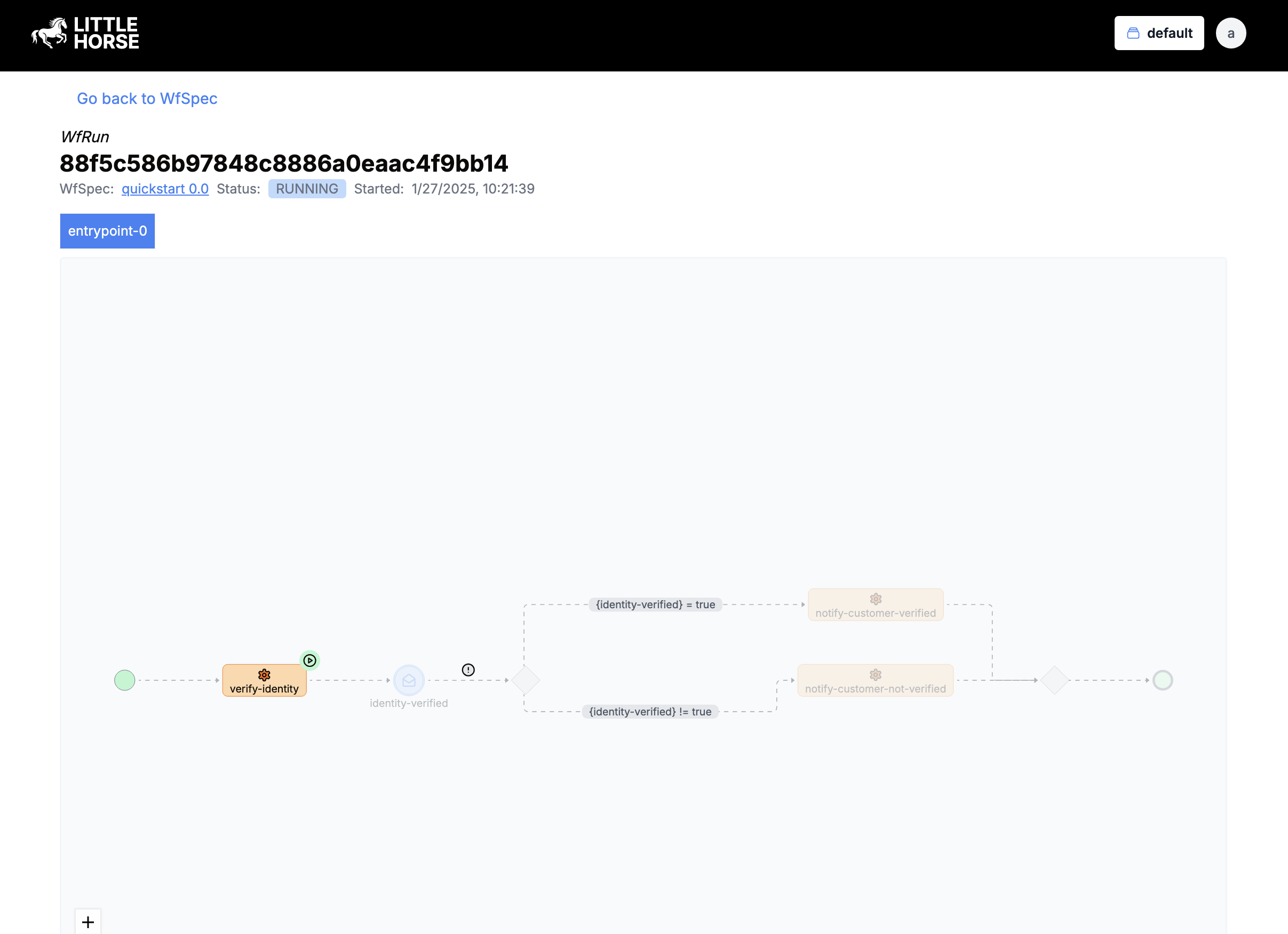 A WfRun Pending in LittleHorse Dashboard