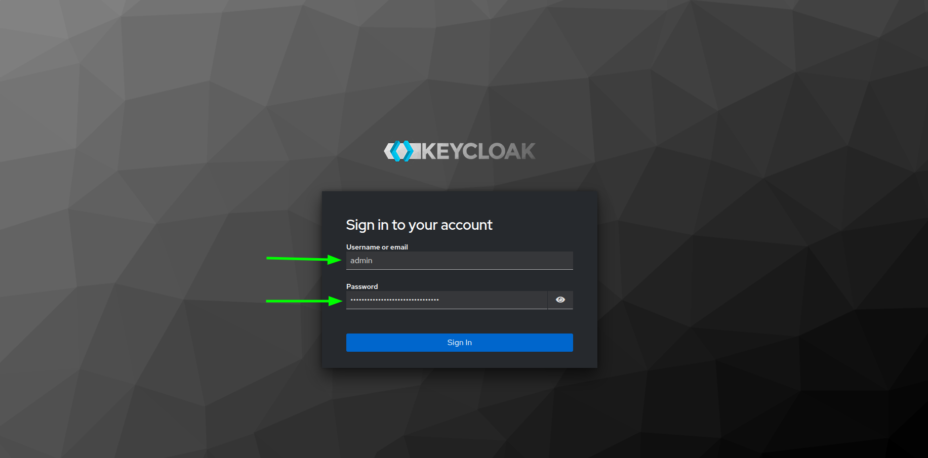 Keycloak login with Admin credentials