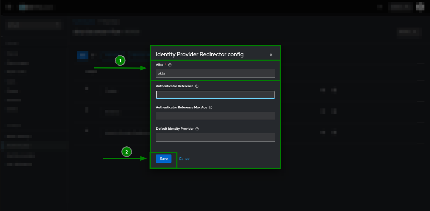 Identity Provider Redirector config popup form