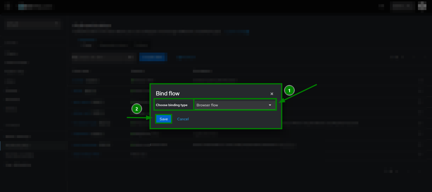 Bind flow popup form highlighting the Choose binding type field