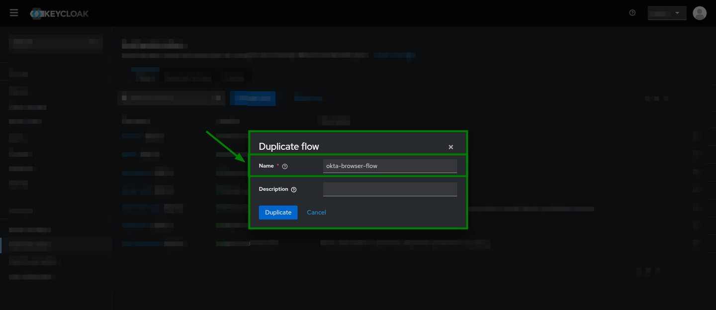 Duplicate flow form highlighting the name field