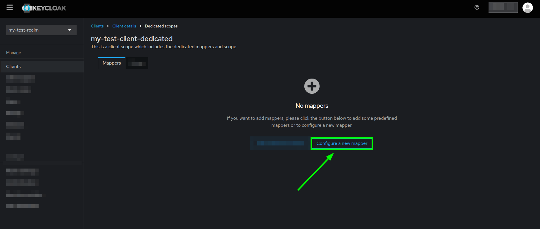 Dedicated scopes view highlighting the Configure a new mapper button