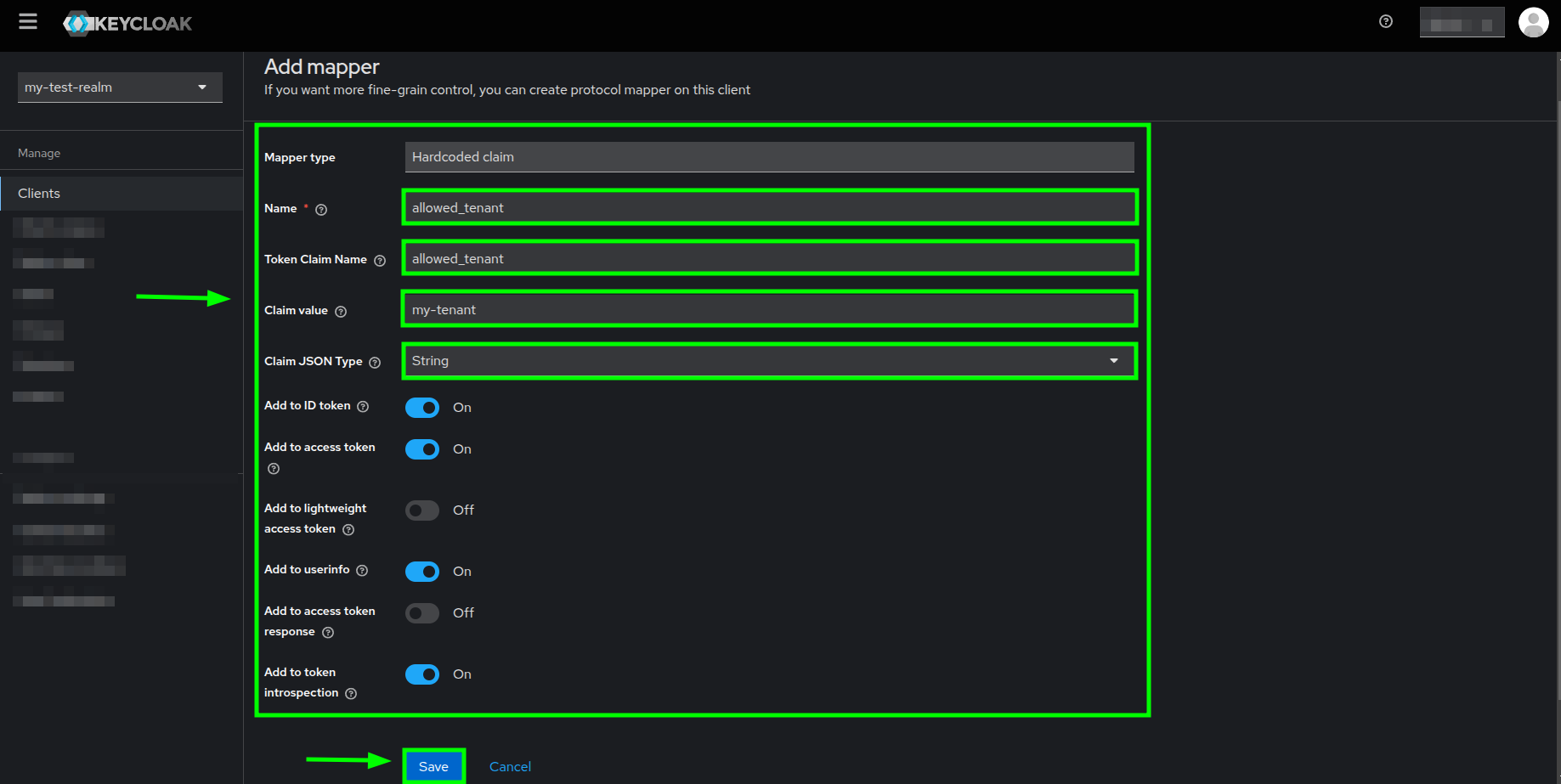 Add mapper form highlighting the required fields and the Save button