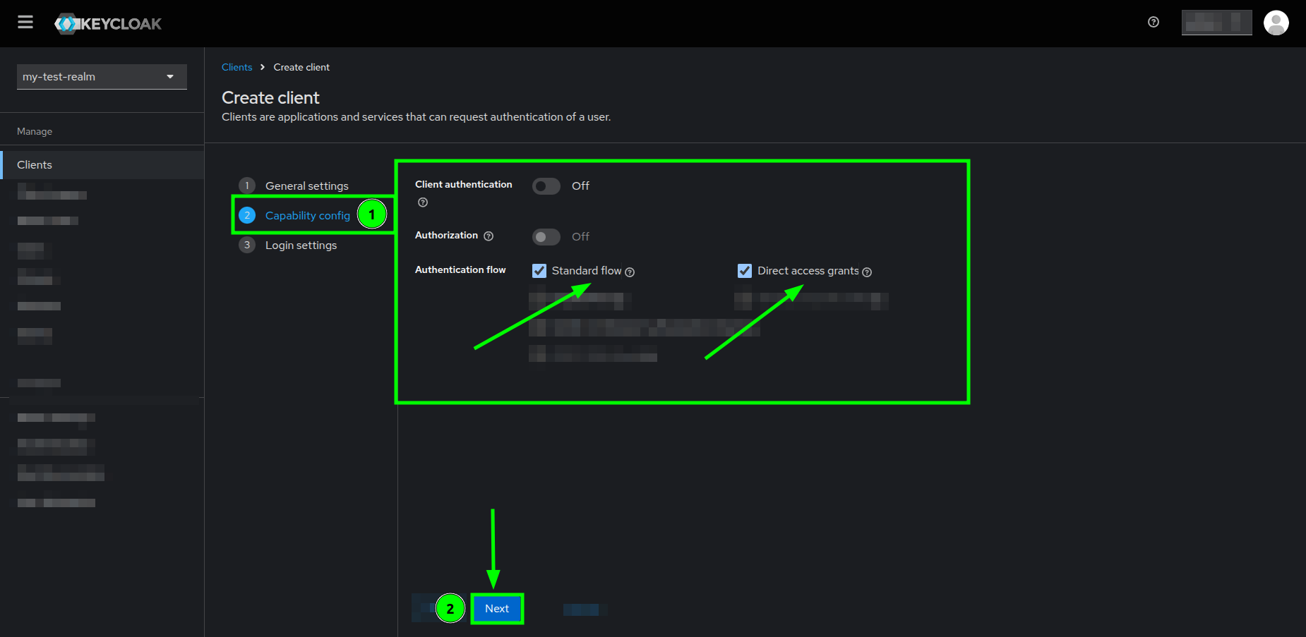 Create client form highlighting the Capability config section