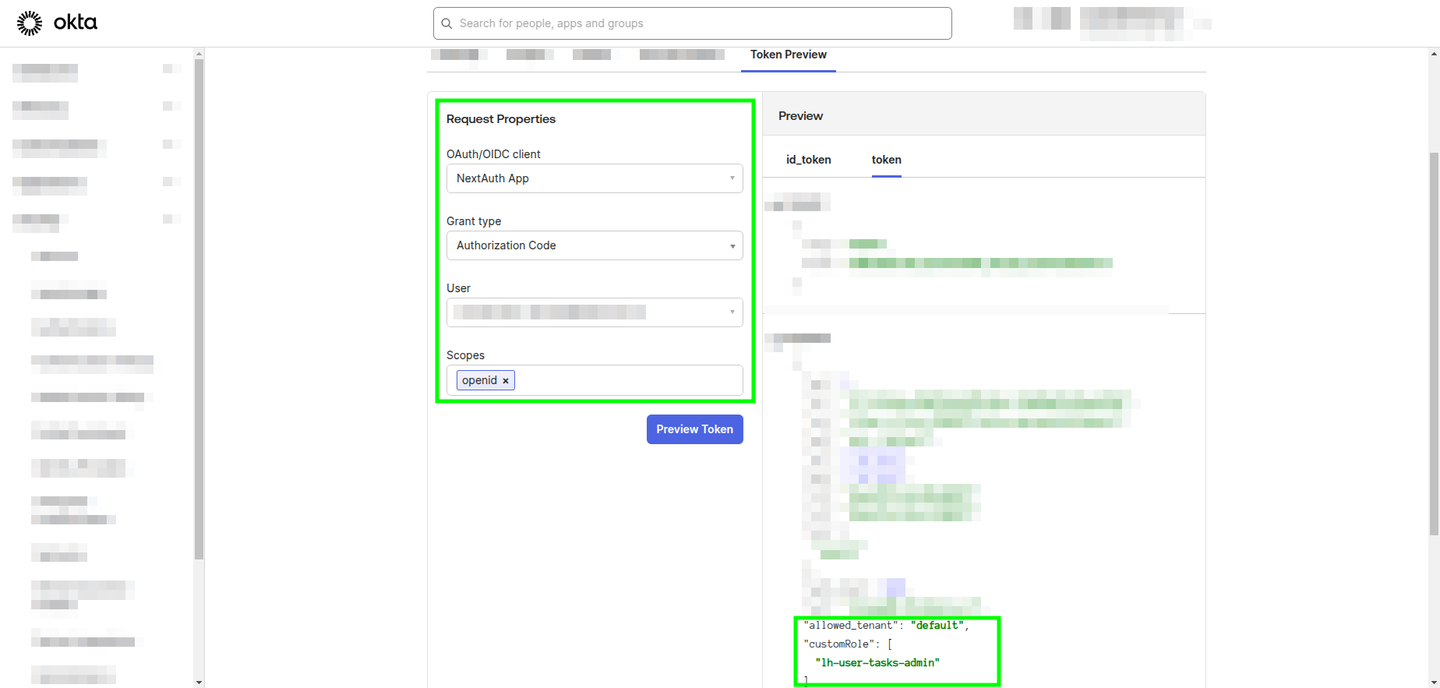 Token preview showing both of the created claims